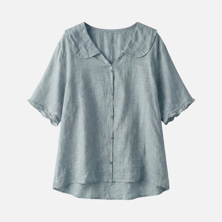 Leichte Sommer Leinenbluse – Lockere Passform mit Muschelkragen für Damen