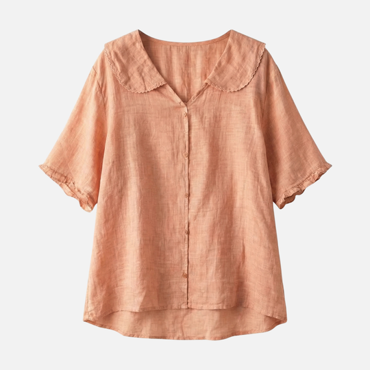Leichte Sommer Leinenbluse – Lockere Passform mit Muschelkragen für Damen