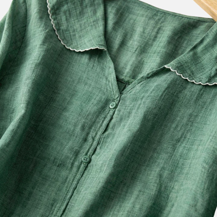 Leichte Sommer Leinenbluse – Lockere Passform mit Muschelkragen für Damen