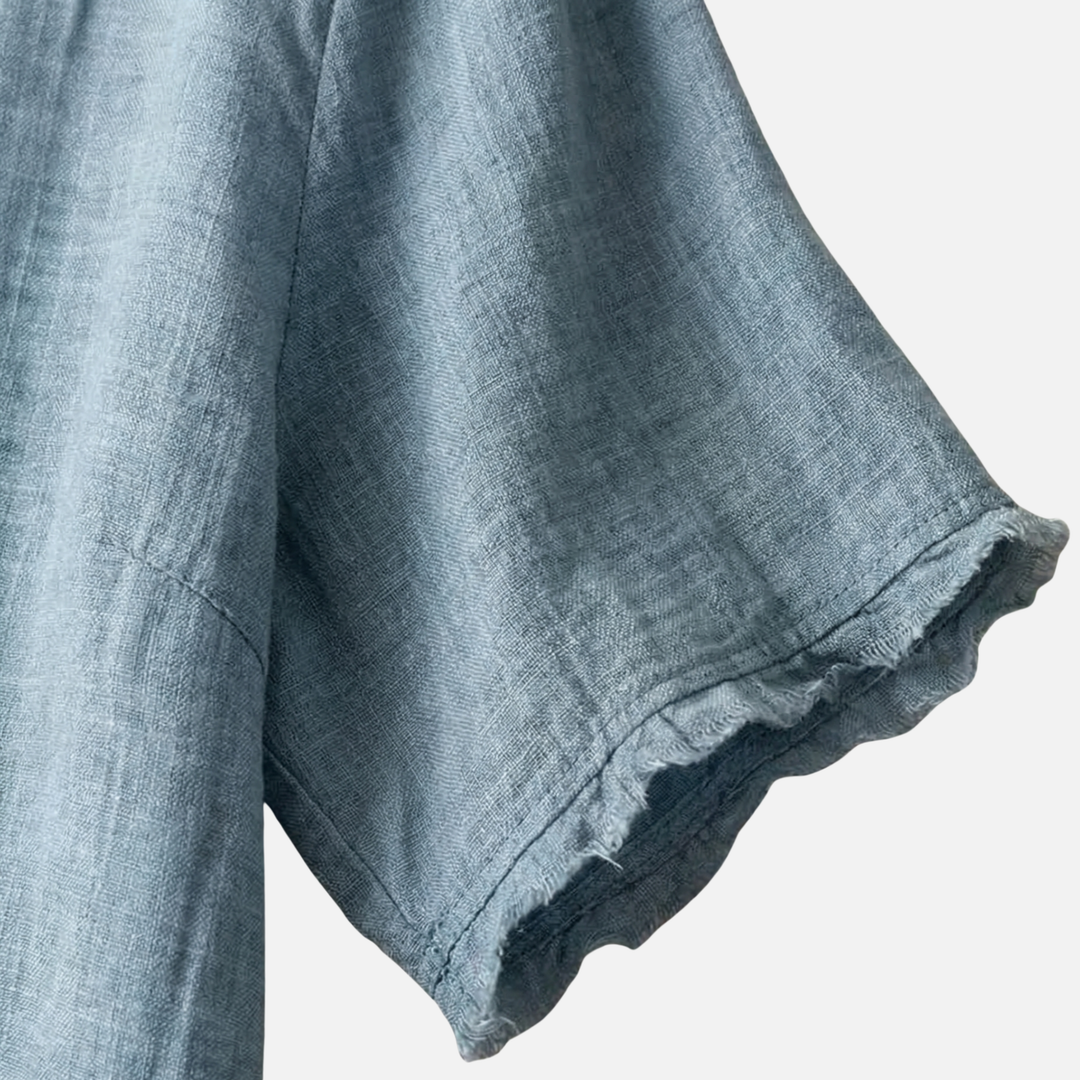 Leichte Sommer Leinenbluse – Lockere Passform mit Muschelkragen für Damen