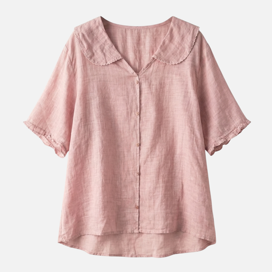 Leichte Sommer Leinenbluse – Lockere Passform mit Muschelkragen für Damen