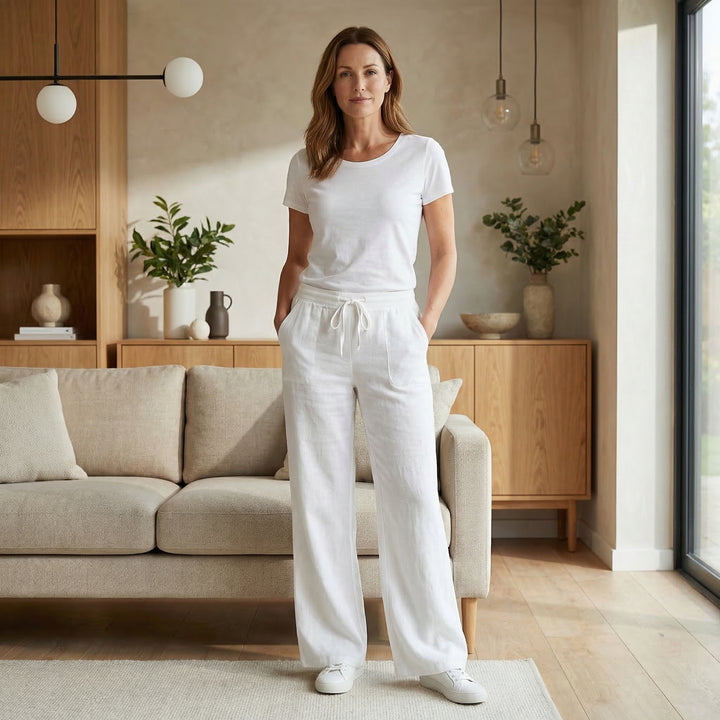 Leichte Sommer Oversize Leinenhose mit Kordelzug für Damen