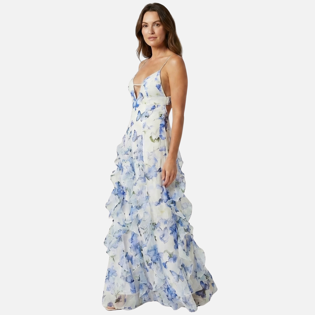 Leichtes Chiffon Maxikleid mit Blumenmuster und Korsett für Damen