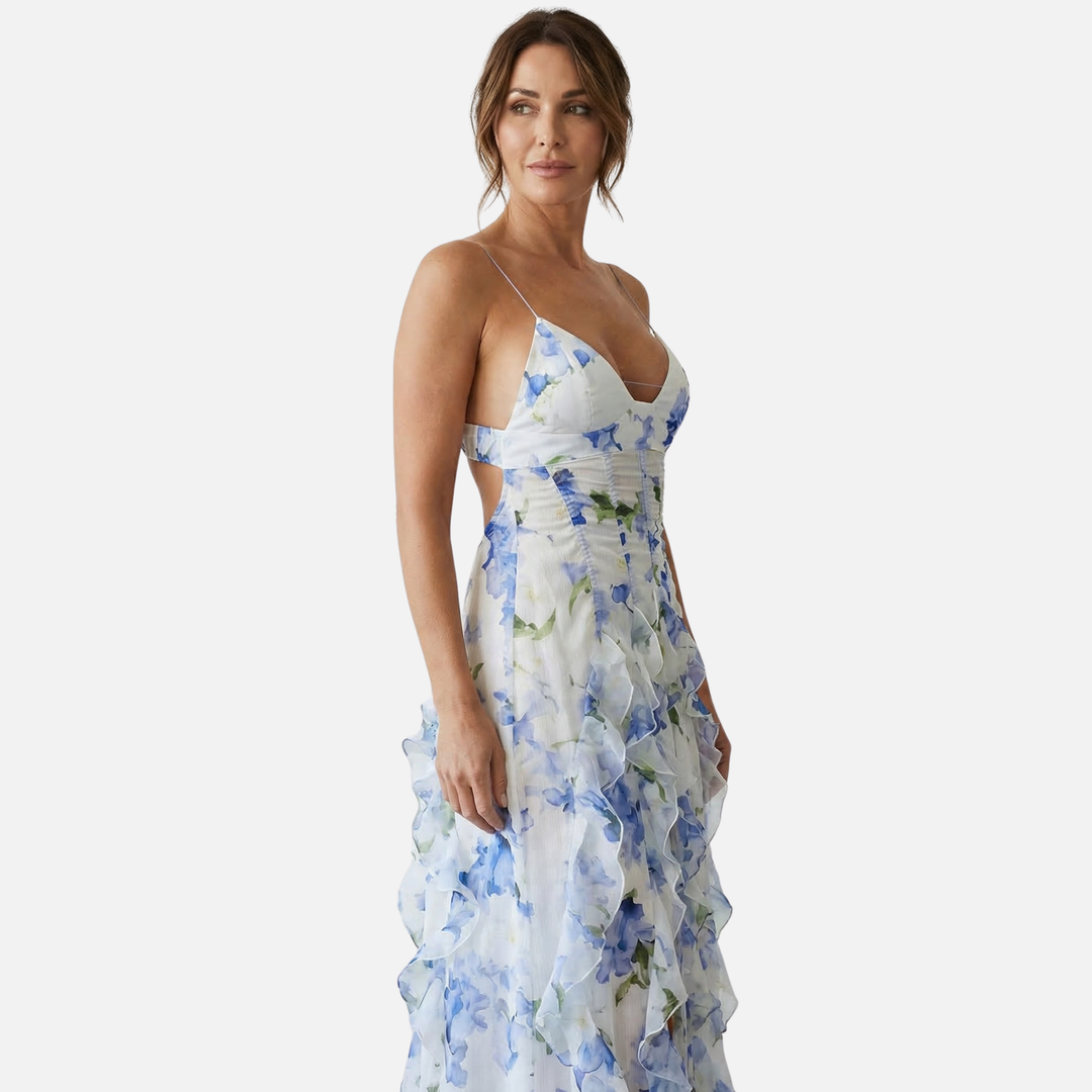 Leichtes Chiffon Maxikleid mit Blumenmuster und Korsett für Damen