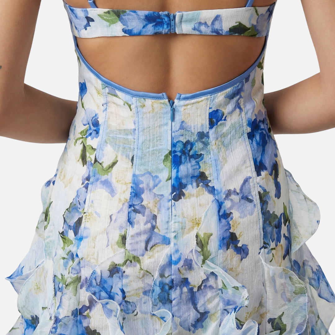 Leichtes Chiffon Maxikleid mit Blumenmuster und Korsett für Damen