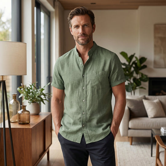 Leichtes Kurzarmhemd mit Stehkragen und Brusttasche für Herren