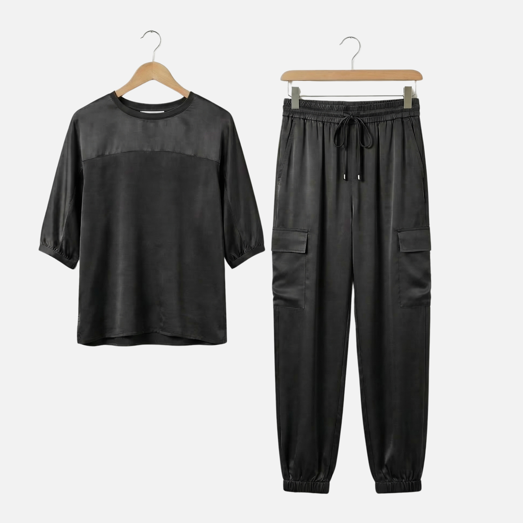 Leichtes Satin Set – Lockere Kurzarmbluse und Hose für Damen