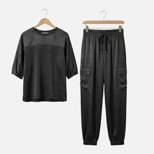 Leichtes Satin Set – Lockere Kurzarmbluse und Hose für Damen