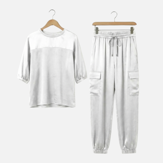 Leichtes Satin Set – Lockere Kurzarmbluse und Hose für Damen