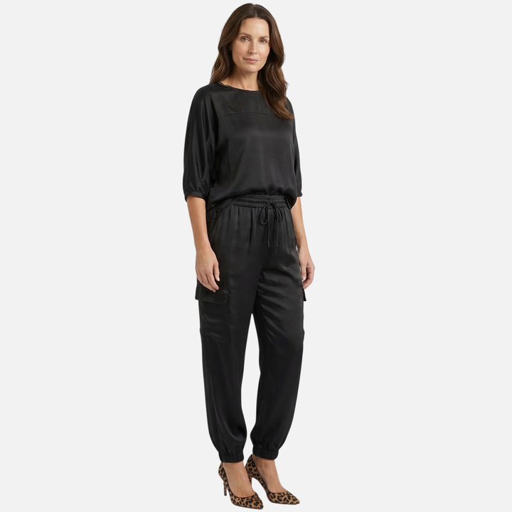 Light Satin Set – Loose Short Sleeve Blouse and Pants for Women