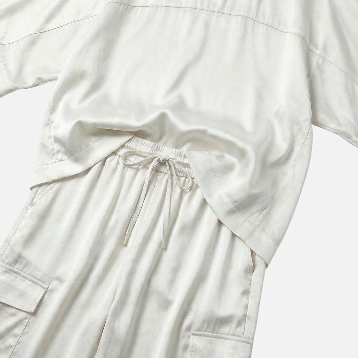 Light Satin Set – Loose Short Sleeve Blouse and Pants for Women