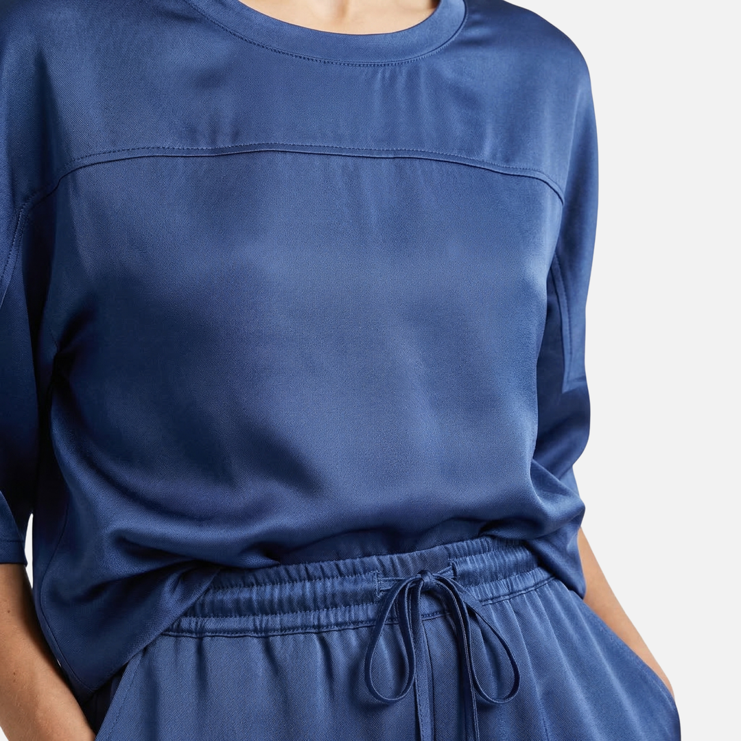 Leichtes Satin Set – Lockere Kurzarmbluse und Hose für Damen