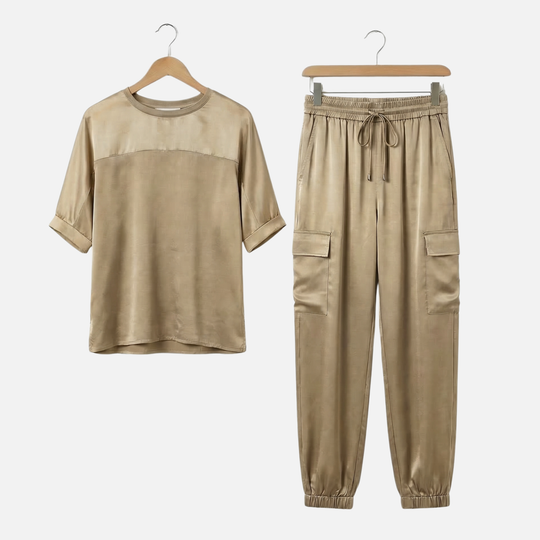 Leichtes Satin Set – Lockere Kurzarmbluse und Hose für Damen