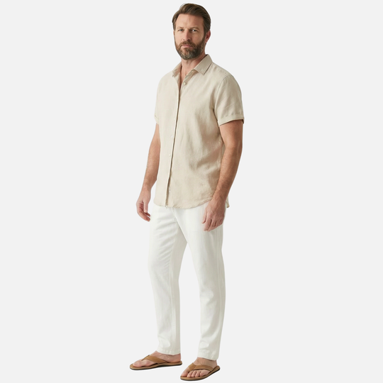 Leichtes, lässiges Leinen-Set für Herren mit Knopfleiste und Taschen