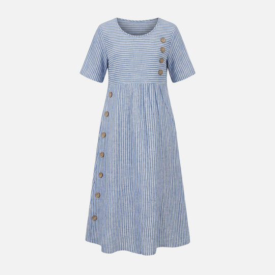Leinen-Midikleid mit Knopfleiste für Damen