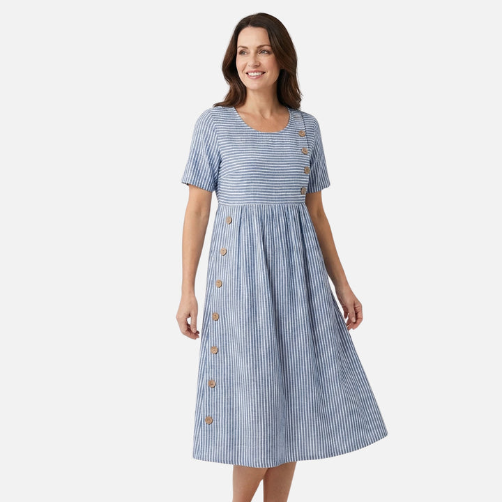 Leinen-Midikleid mit Knopfleiste für Damen