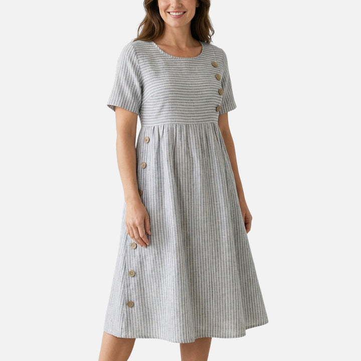 Leinen-Midikleid mit Knopfleiste für Damen