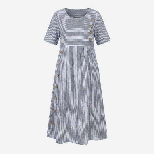 Leinen-Midikleid mit Knopfleiste für Damen
