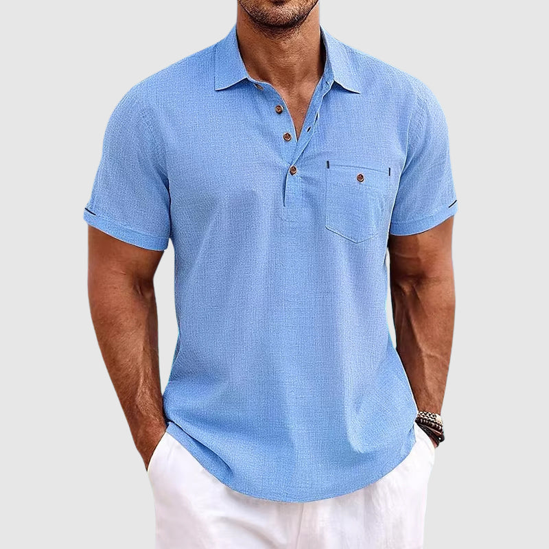 Leinen Poloshirt mit Halbknopfleiste fuer Herren 1