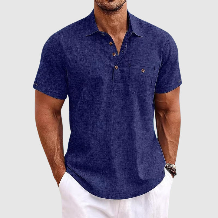 Leinen Poloshirt mit Halbknopfleiste fuer Herren 4