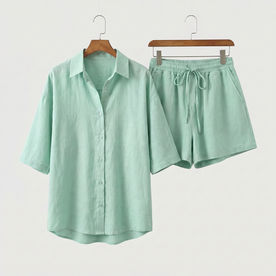 Damen_Sommer_Relax_Set_aus_Leinen_Top_und_Shorts_11