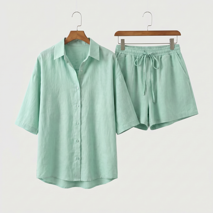 Damen_Sommer_Relax_Set_aus_Leinen_Top_und_Shorts_11