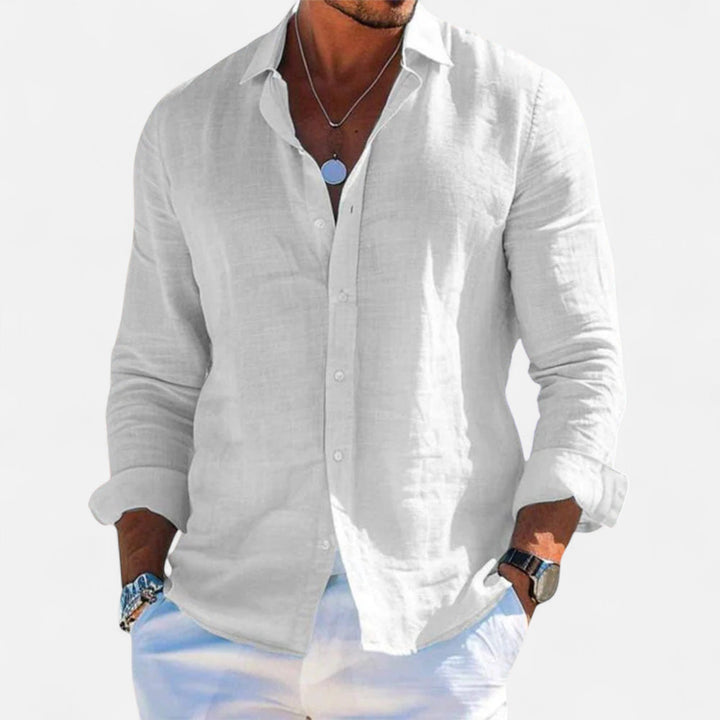 Leinen Sommerhemd Button down Krempelaermel fuer Herren 1