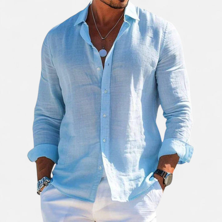 Leinen Sommerhemd Button down Krempelaermel fuer Herren 2
