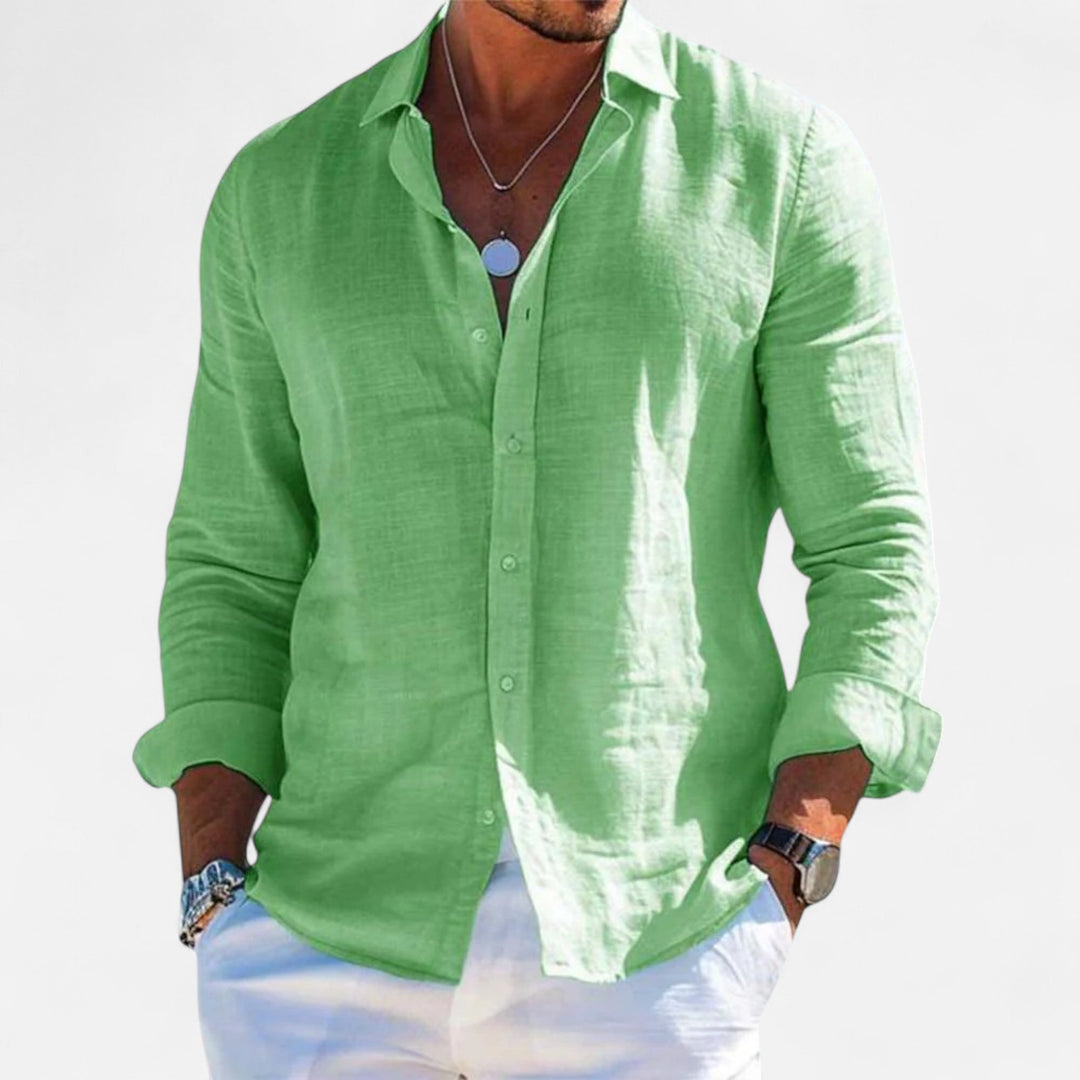 Leinen Sommerhemd Button down Krempelaermel fuer Herren 3