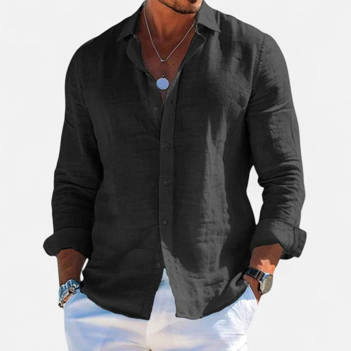 Leinen Sommerhemd Button down Krempelaermel fuer Herren 4