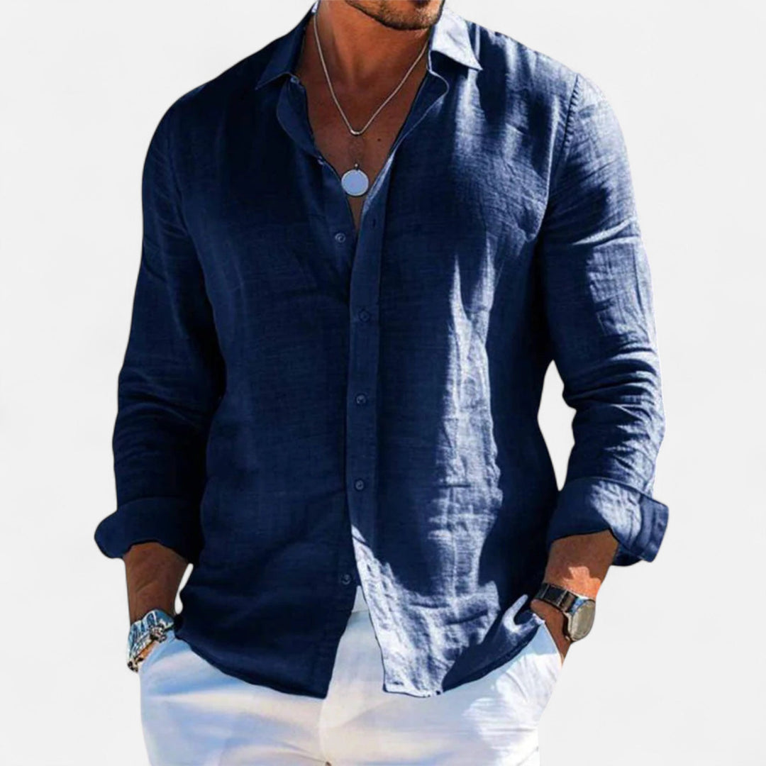 Leinen Sommerhemd Button down Krempelaermel fuer Herren 5