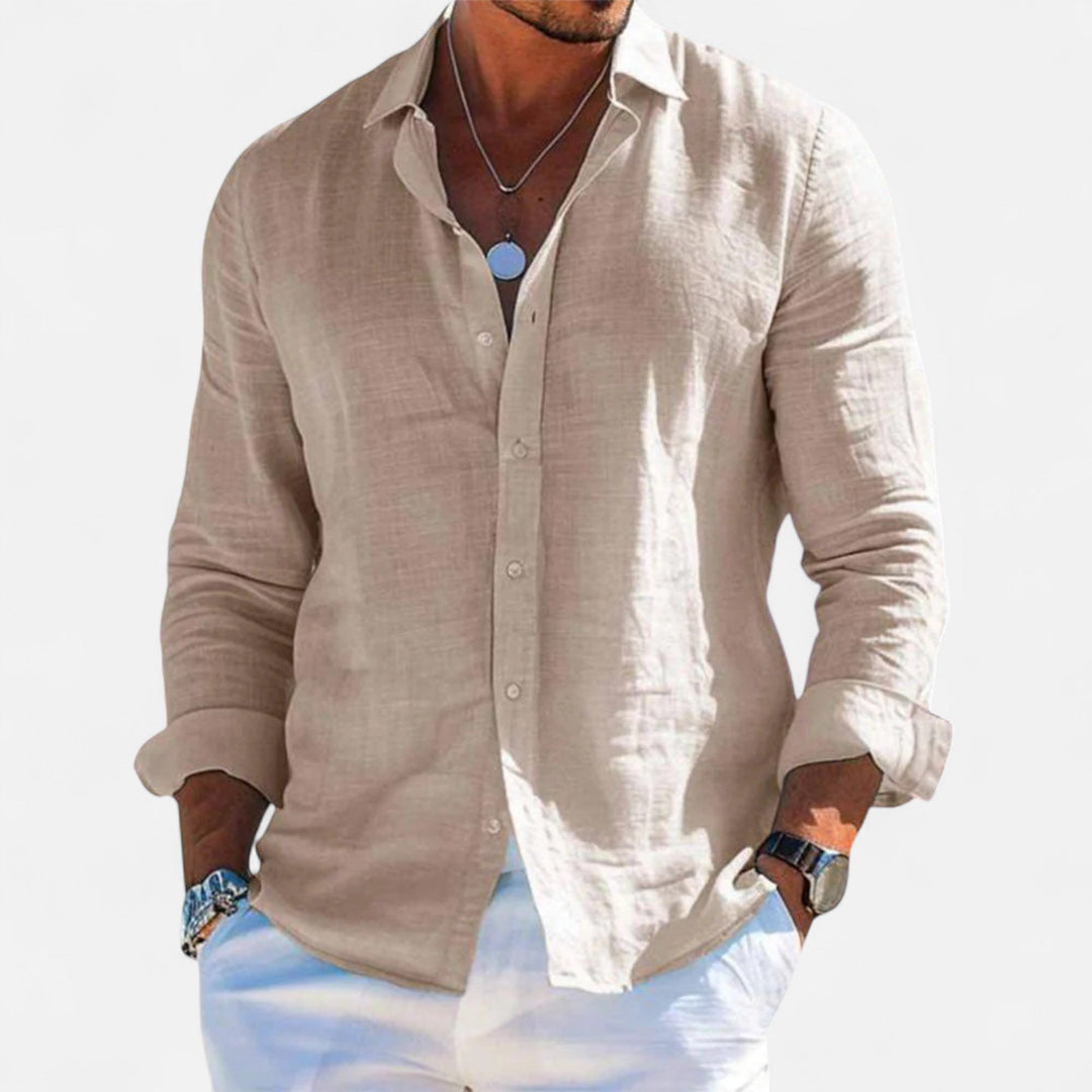 Leinen Sommerhemd Button down Krempelaermel fuer Herren 6