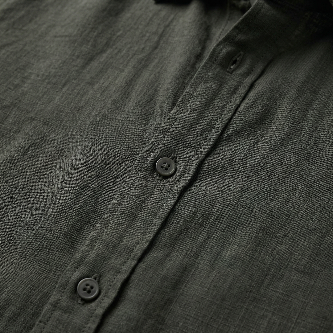 Leinenmischung Hemd mit Knopfleiste und langen Ärmeln für Herren