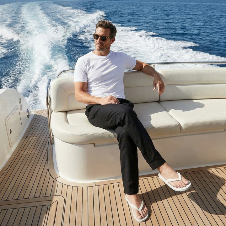 Linen pants with elastic waistband and side pockets for men