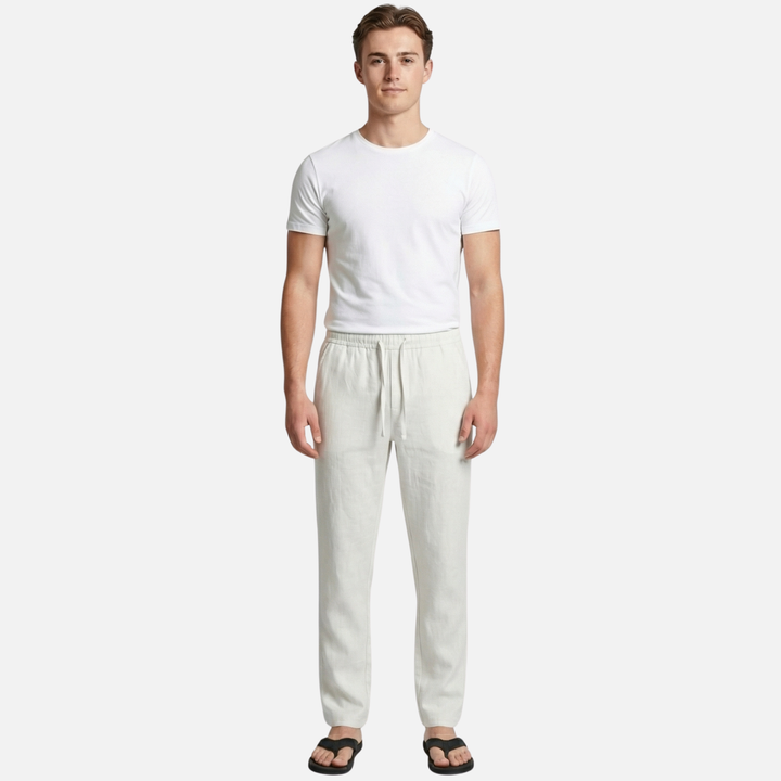 Linen pants with elastic waistband and side pockets for men