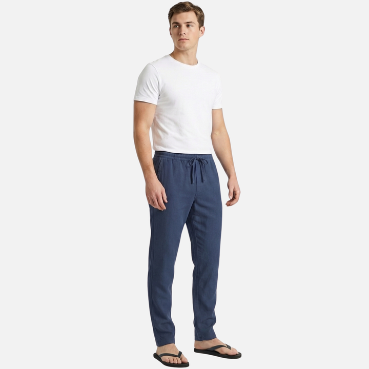 Linen pants with elastic waistband and side pockets for men