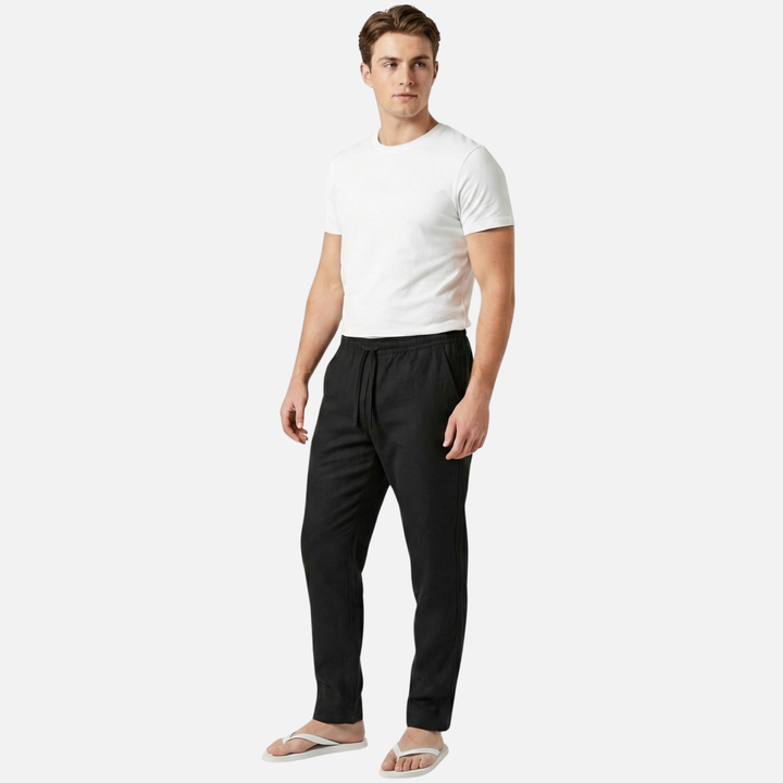 Linen pants with elastic waistband and side pockets for men