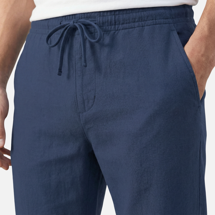 Linen pants with elastic waistband and side pockets for men