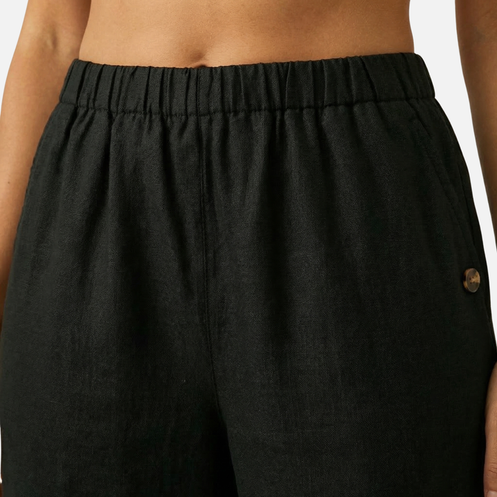 Summer linen-cotton pants with elastic waistband for women