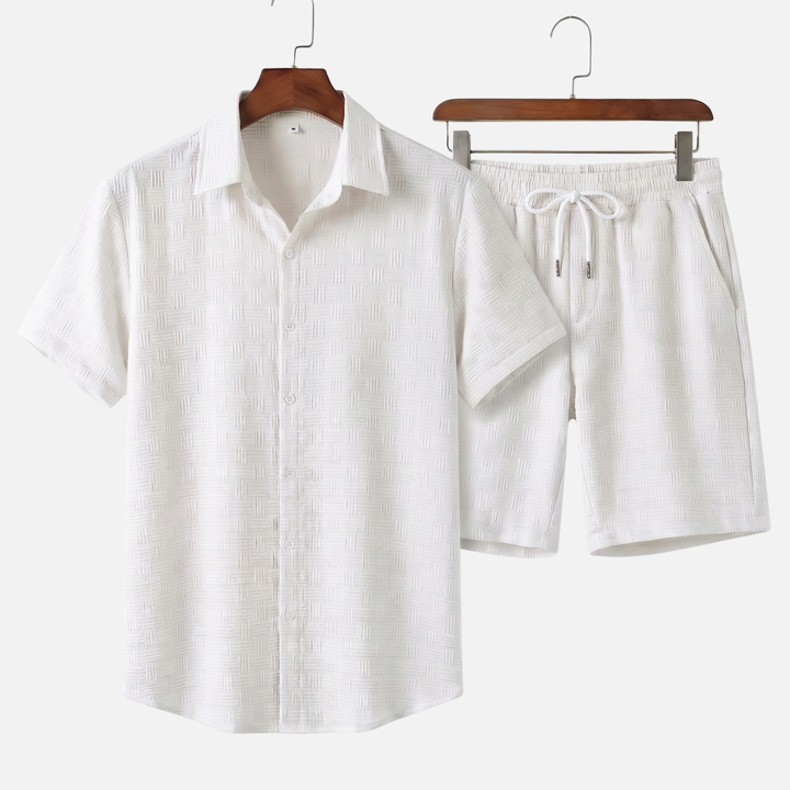 Texturiertes Baumwoll-Sommer-Set – Lockeres Hemd & Shorts mit Kordelzug für Herren