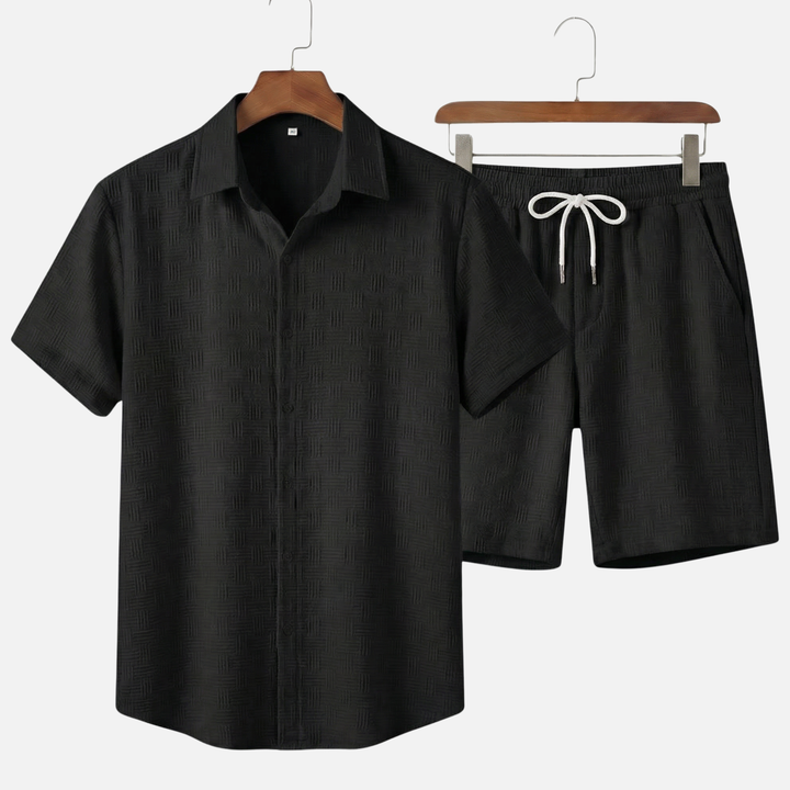 Texturiertes Baumwoll-Sommer-Set – Lockeres Hemd & Shorts mit Kordelzug für Herren