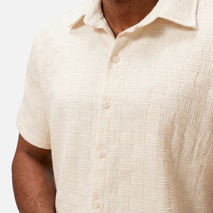 Texturiertes Baumwoll-Sommer-Set – Lockeres Hemd & Shorts mit Kordelzug für Herren