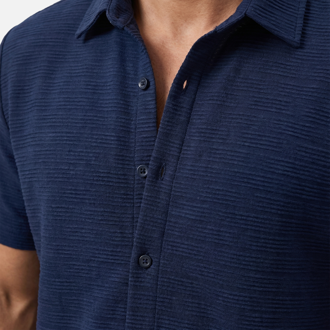 Texturiertes Baumwoll-Sommer-Set – Lockeres Hemd & Shorts mit Kordelzug für Herren