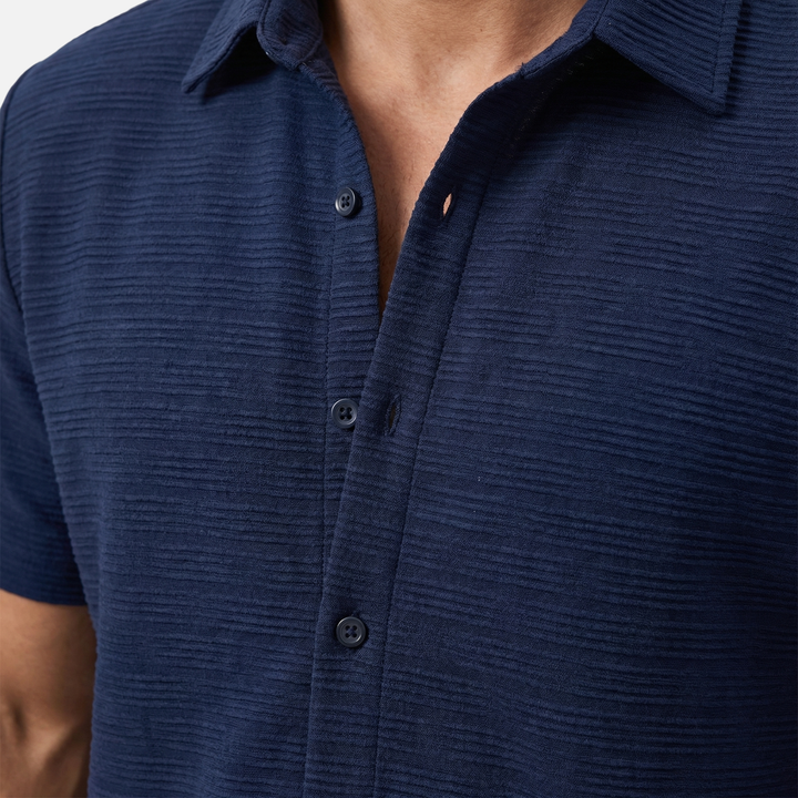Texturiertes Baumwoll-Sommer-Set – Lockeres Hemd & Shorts mit Kordelzug für Herren