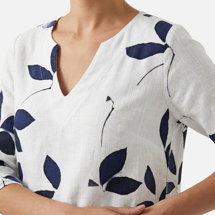 Midi Dress with V-Neck, 3/4 Sleeves, and Leaf Pattern for Women