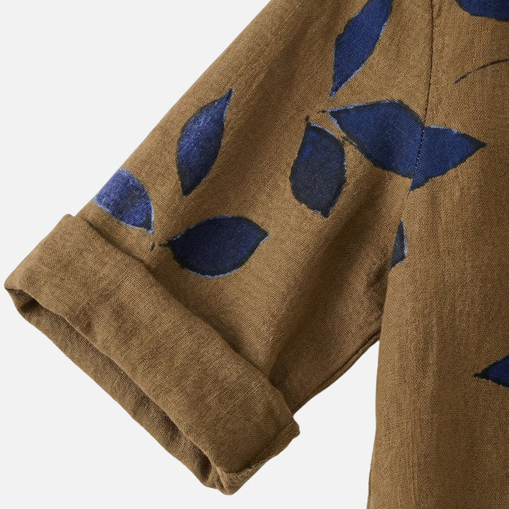 Midi Dress with V-Neck, 3/4 Sleeves, and Leaf Pattern for Women