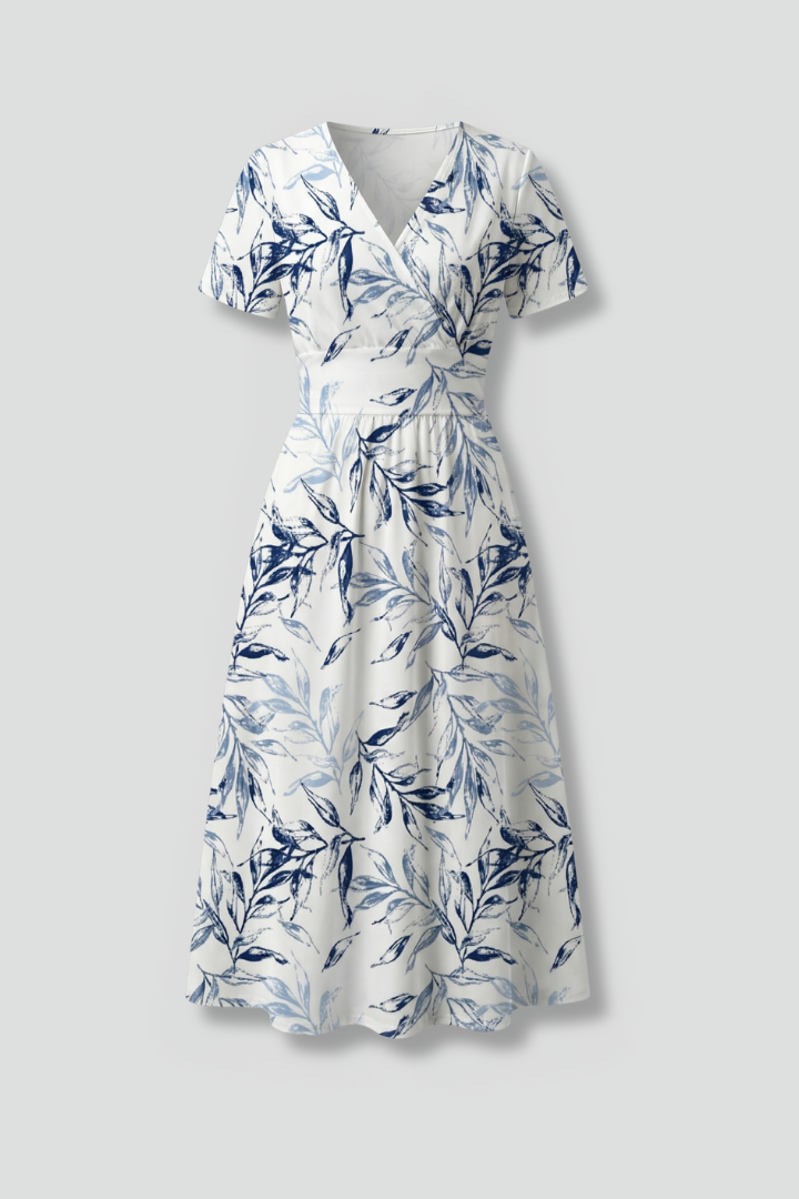 Midikleid mit V Ausschnitt und Blumenprint fuer Damen 1