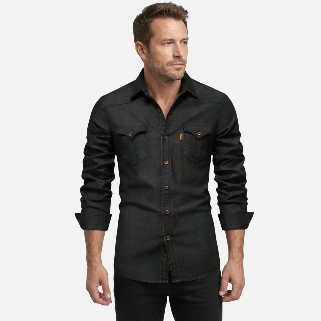Moderne Denim Hemd Langarm Baumwollhemd mit Brusttaschen für Herren