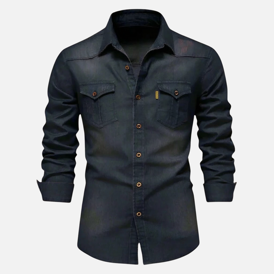 Moderne Denim Hemd Langarm Baumwollhemd mit Brusttaschen für Herren