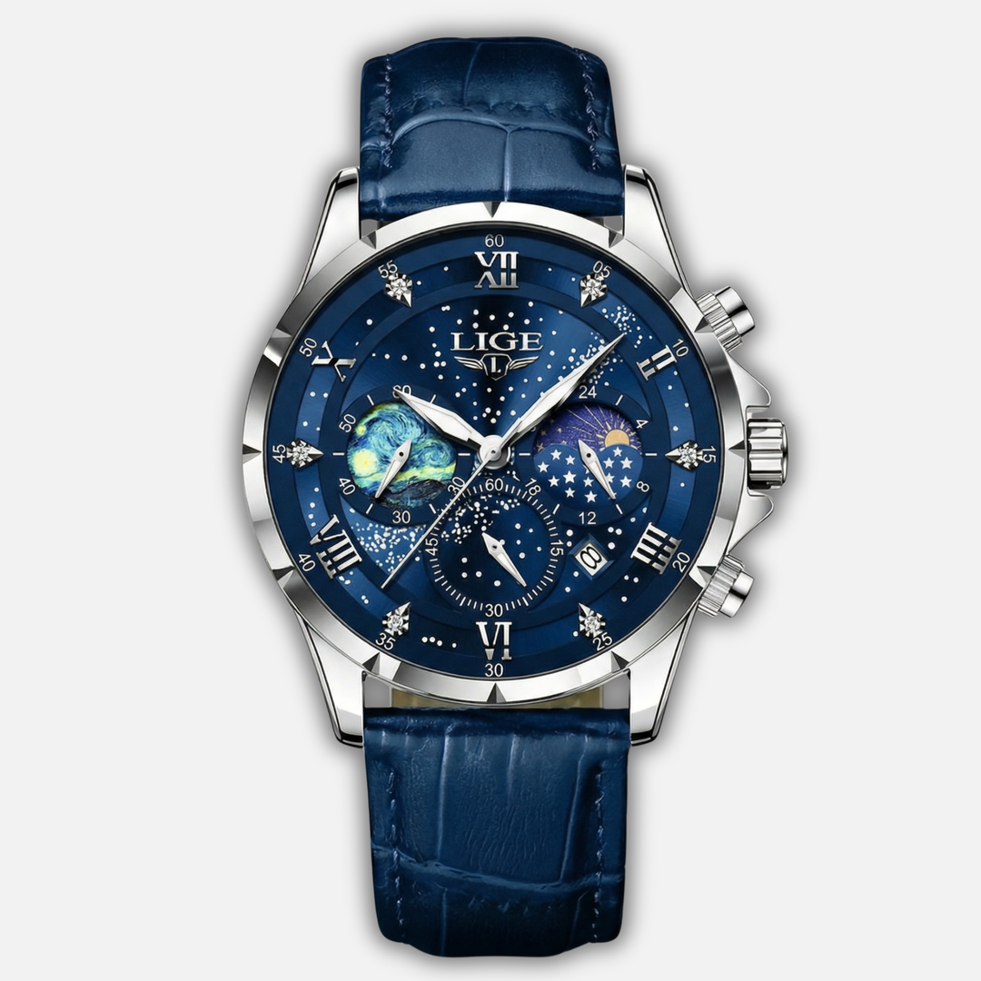 Mondphasen Chronographenuhr mit Datumsanzeige für Herren